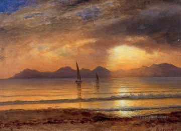 アルバート・ビアシュタット Painting - 山湖に沈む夕日 アルバート・ビアシュタット